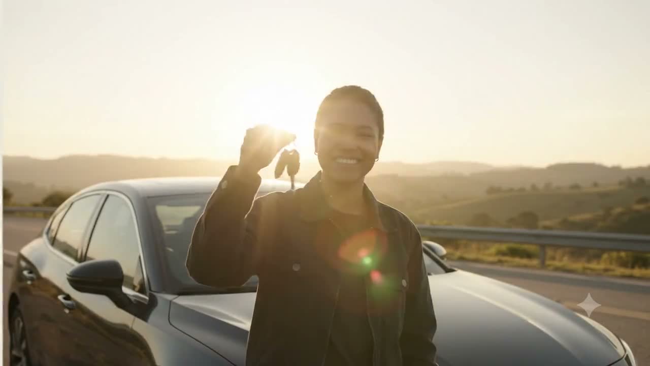Mulher com a chave de um carro