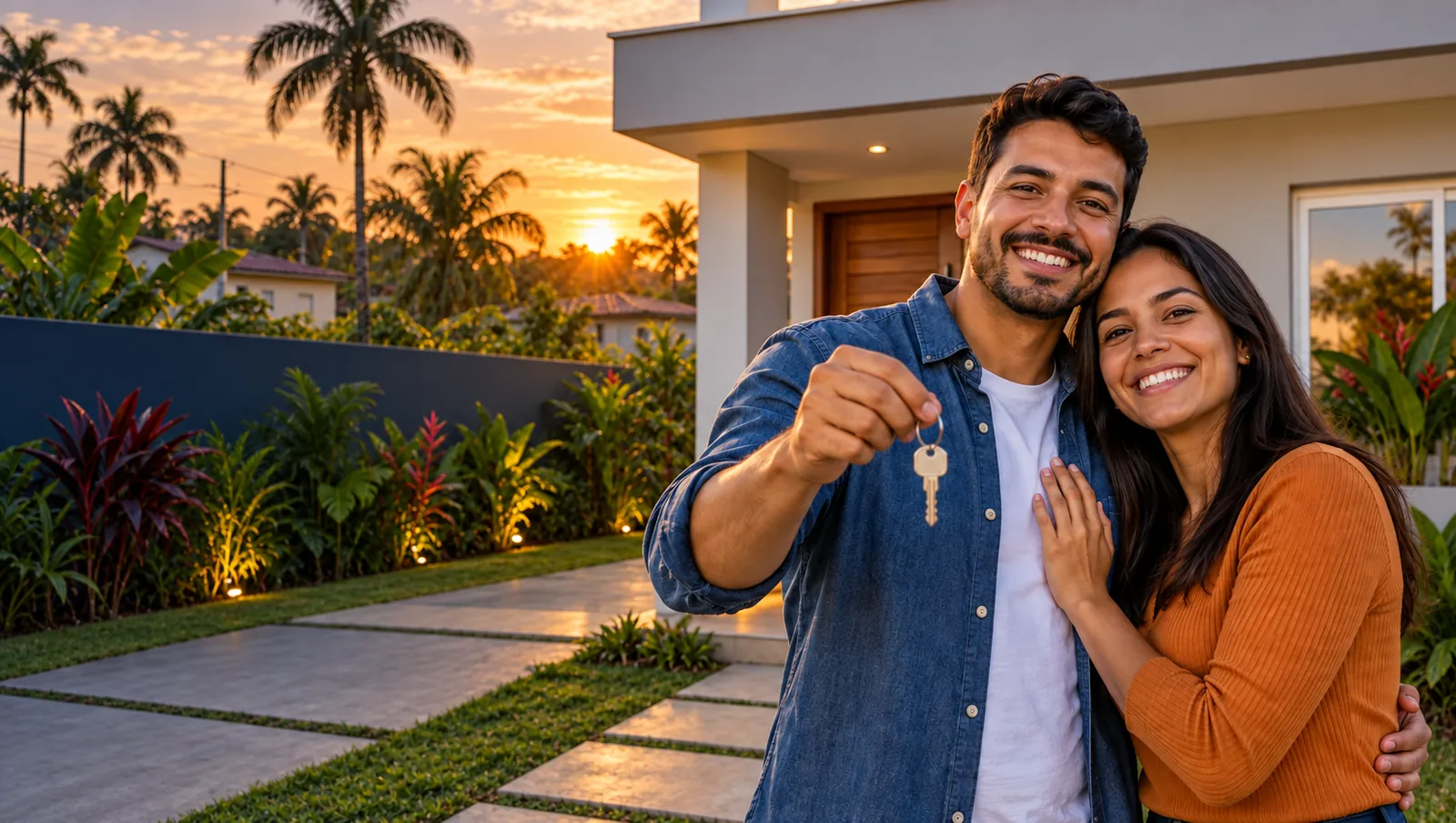 Casal celebrando o planejamento da casa própria no Pará